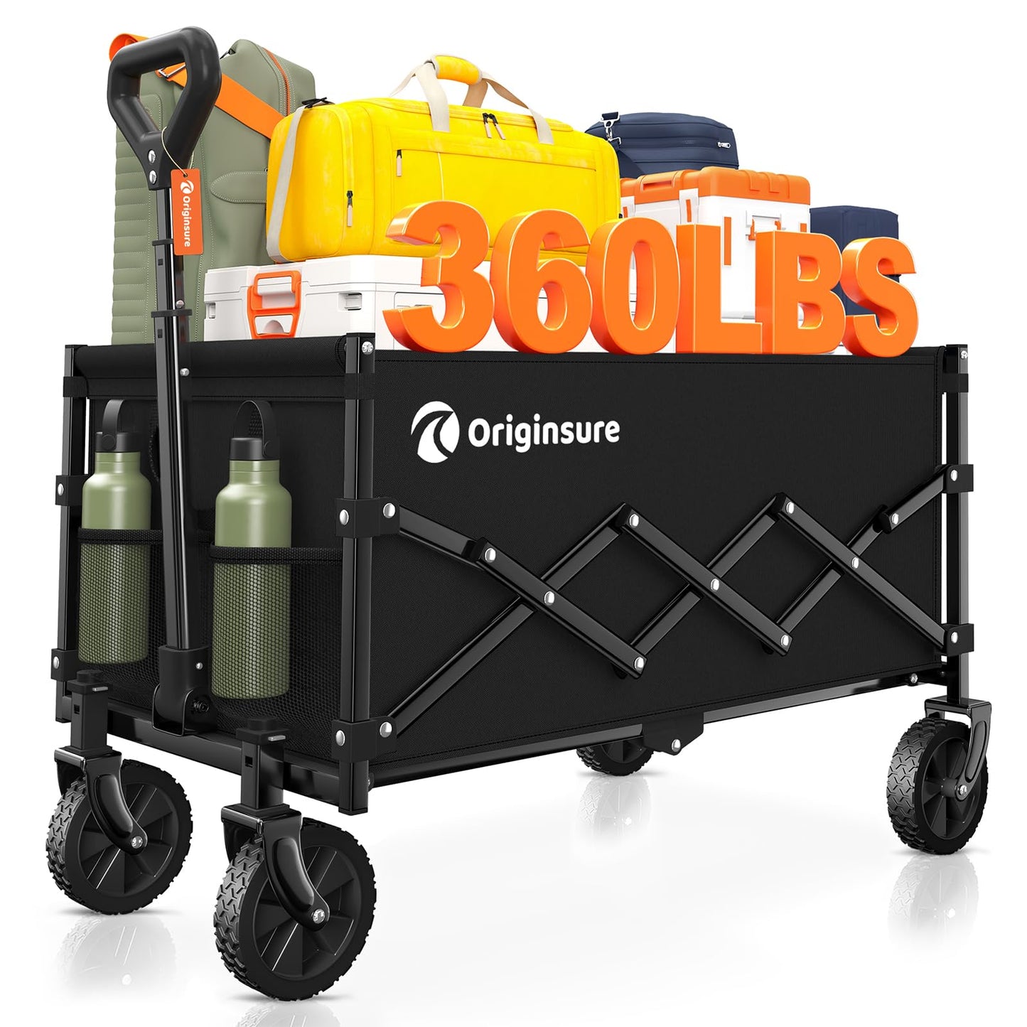 Originsure Collapsible Wagon Cart Foldable - Lightweight Portable Heavy Duty Folding Beach Wagons with Wheels - Outdoor Utility Carts for Grocery, Camping, Shopping, Sports, Garden with Large Capacity