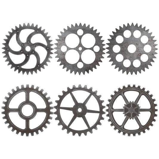 6 Pcs Wooden Steampunk Wall Decor Steampunk Gears Wheel Industrial Wall Decor 10 Inch Vintage Wooden Gear Combination Farmhouse Hanging Wall Decor for Christmas Home Wall Bar Decor Art Craft