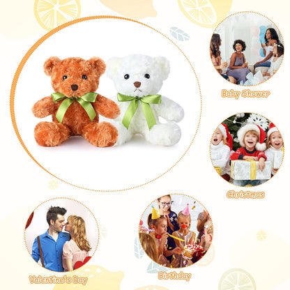 Hungdao 36 Pcs Plush Bears Bulk 10 Inch Bears with Bow Cute White and Light Brown Stuffed Animals Small Soft Plush Toys Gifts for Birthday Graduation Wedding Baby Shower Party Favors