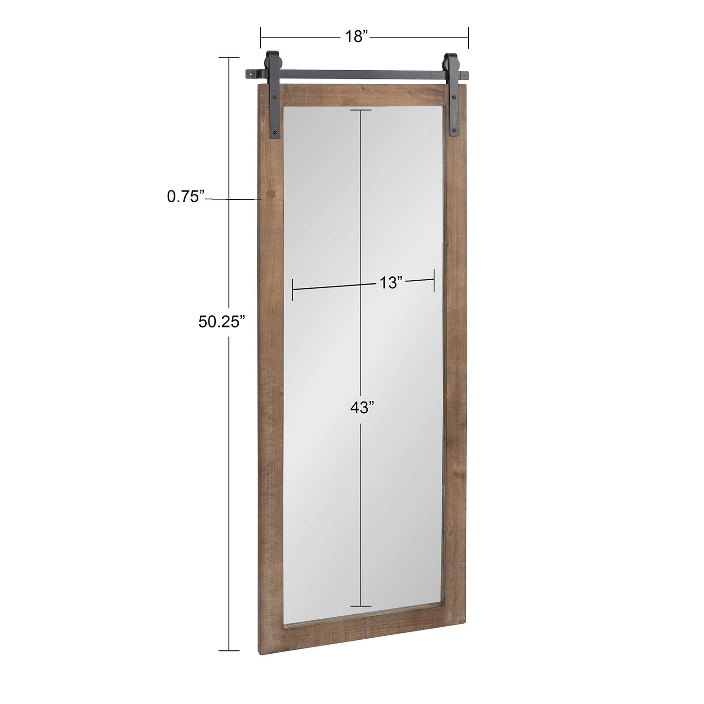 Kate and Laurel Cates Farmhouse Wood Framed Wall Mirror, 18 x 50, Rustic Brown, Barn Door-Inspired Rustic Mirrors for Wall