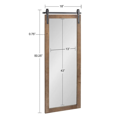 Kate and Laurel Cates Farmhouse Wood Framed Wall Mirror, 18 x 50, Rustic Brown, Barn Door-Inspired Rustic Mirrors for Wall