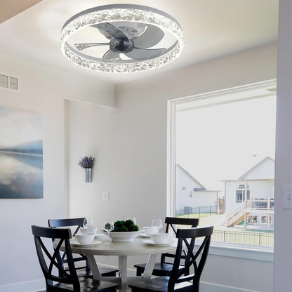 Cainjiazh 20" Modern Low Profile Ceiling Fan with Light Bedroom LED Ceiling Fan with Remote Control, Bladeless Flush Mount White Fan Lights Ceiling Fixtures for Living Room 3000K-6500K Fan Light