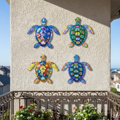 Cruis Cuka Metal Wall Art Cute Turtle 2.5 D Wall Sculpture Garden Decor for Outside Fence Decorations Lawn Ornaments Patio Backyard Decor - Set of 4