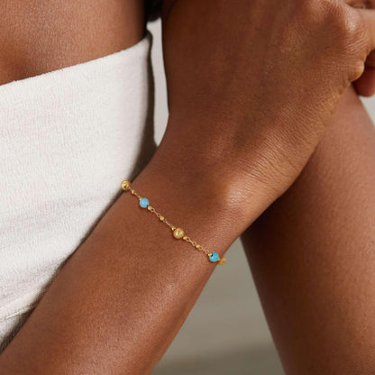 MEVECCO Gold Bracelet for Women 18K Gold Plated Turquiose Beads Custom Handmade Mixed Beaded Charm Chain Stone Bracelet Jewelry Gifts