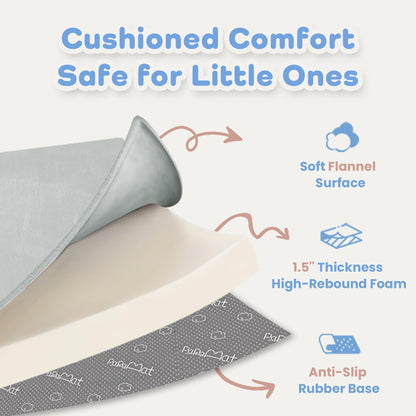 1.5" Thick Baby Play Mat for Floor Tummy Time, Large Pro Soft Foam Activity Playmats Playroom, Easy Care with Non-Slip Safe for Infant Toddler Kids Crawling79 x 118" (Light Grey)