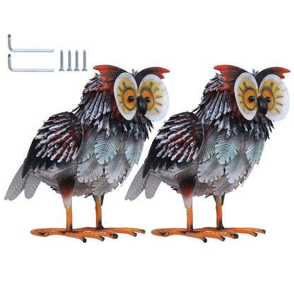 hogardeck Owl Garden Decor Outdoor Statues, 2PCs Large Metal Bird Standing Yard Art, Lawn Sculptures Ornaments for Outside Patio Pond Backyard, Holiday Sympathy Gifts for Grandma Mom