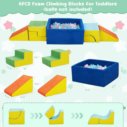 HAHASOLE Foam Climbing Toys for Toddlers with Large Ball Pit, Foam Climbing Blocks, Soft Play Climb and Crawl Activity Playset, Toddler Play Crawling Climbing Sliding Indoor(Excluding Balls)