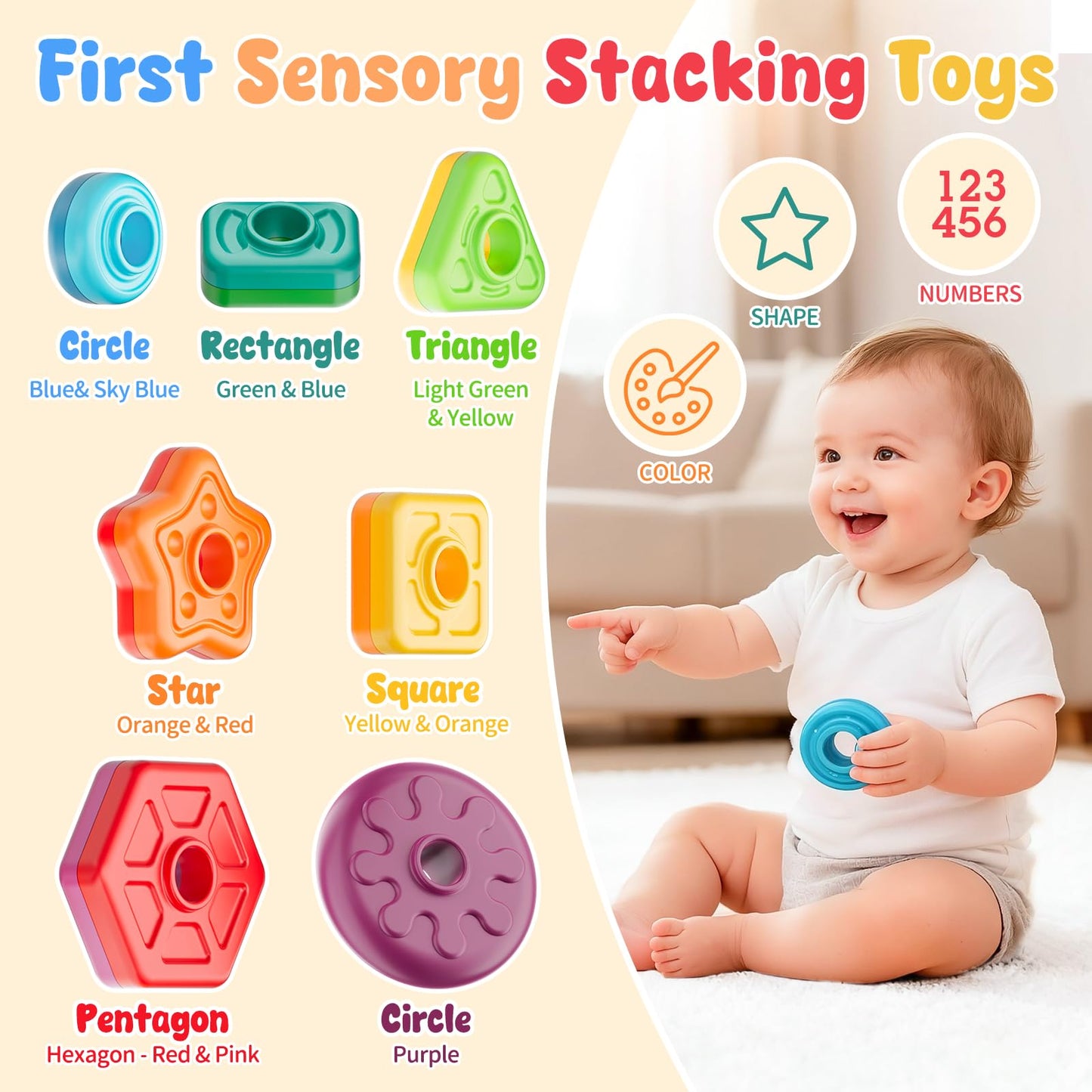 Baby Spinning Stacking Toys for Toddlers 1-3, Sensory Montessori Toys for One Year Old Girl Boy, Rainbow Ring Stacker Tower, Educational Learning Toy, Perfect Easter Christmas Birthday Gifts