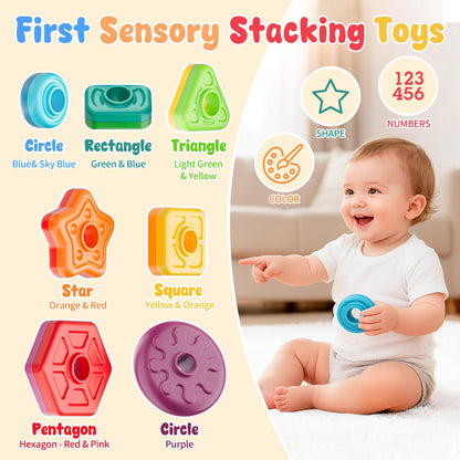 Baby Spinning Stacking Toys for Toddlers 1-3, Sensory Montessori Toys for One Year Old Girl Boy, Rainbow Ring Stacker Tower, Educational Learning Toy, Perfect Easter Christmas Birthday Gifts