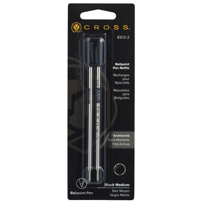 Cross Refills for Ballpoint Pens, Medium, Black Ink, 2/Pack (85132) (New Version)