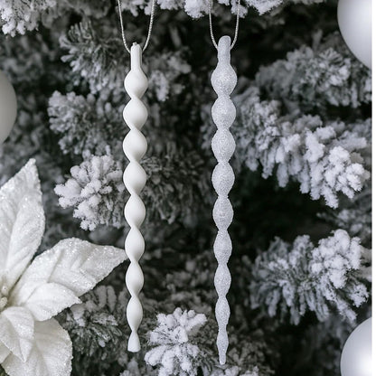 SLEETLY 28-Piece White Christmas Tree Ornaments – 12 Large 3.15” Shatterproof Glitter Snow Balls with 8 Icicles and 8 Snowflakes Set – Elegant Holiday Xmas Decorations for Farmhouse Winter Decor