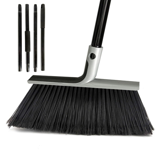BSMstone Large Angle Brooms Indoor Outdoor Broom with Long Handle Stiff Bristle Sweeper for Kitchen Garage Deck Courtyard Lobby Patio Lawn Leaves (Gray)