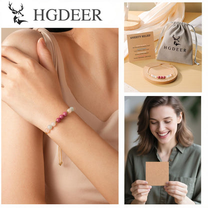 HGDEER Anxiety Relief Items Crystals Beaded Bracelets for Women, Stress Healing Moonstone Rose Quartz Stone Mental Health Gifts Anti Panic Attack Comfort Natural Spiritual Protection Calming