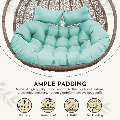 boyspringg Double Egg Chair Cushion Replacement 55x35 Inch, Thickened Memory Foam Patio Cushion for Large Double Egg Swing Chair Papasan, Outdoor Waterproof & Soft Seat Pad, Teal
