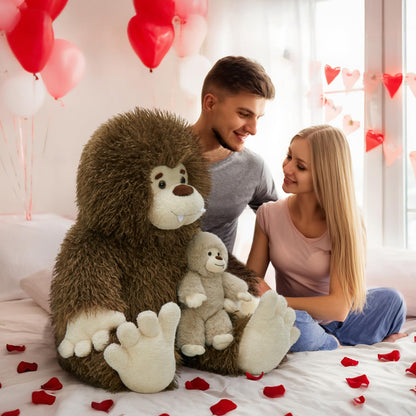 MorisMos Giant Bigfoot Stuffed Animal with Baby Cryptid Plush Duo,39" Big Mama Monster & 12" Baby Bigfoot Toy for Kid,Girl,Boy,Soft Big Foot Sasquatch Gifts for Haloween Birthday Baby Shower Christmas