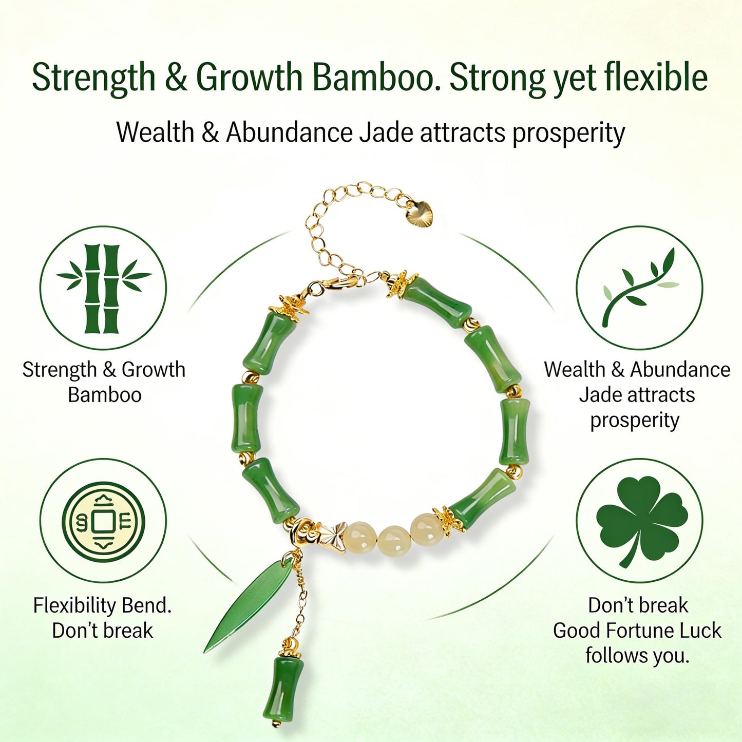 Natural Jade Beaded Bracelet for Women, Handmade Green Gemstone Adjustable Bracelet with Bamboo Leaf Charm, Minimalist Lucky Jade Jewelry, Handmade Wrist Bracelet Gift for Her, Includes Gift Box