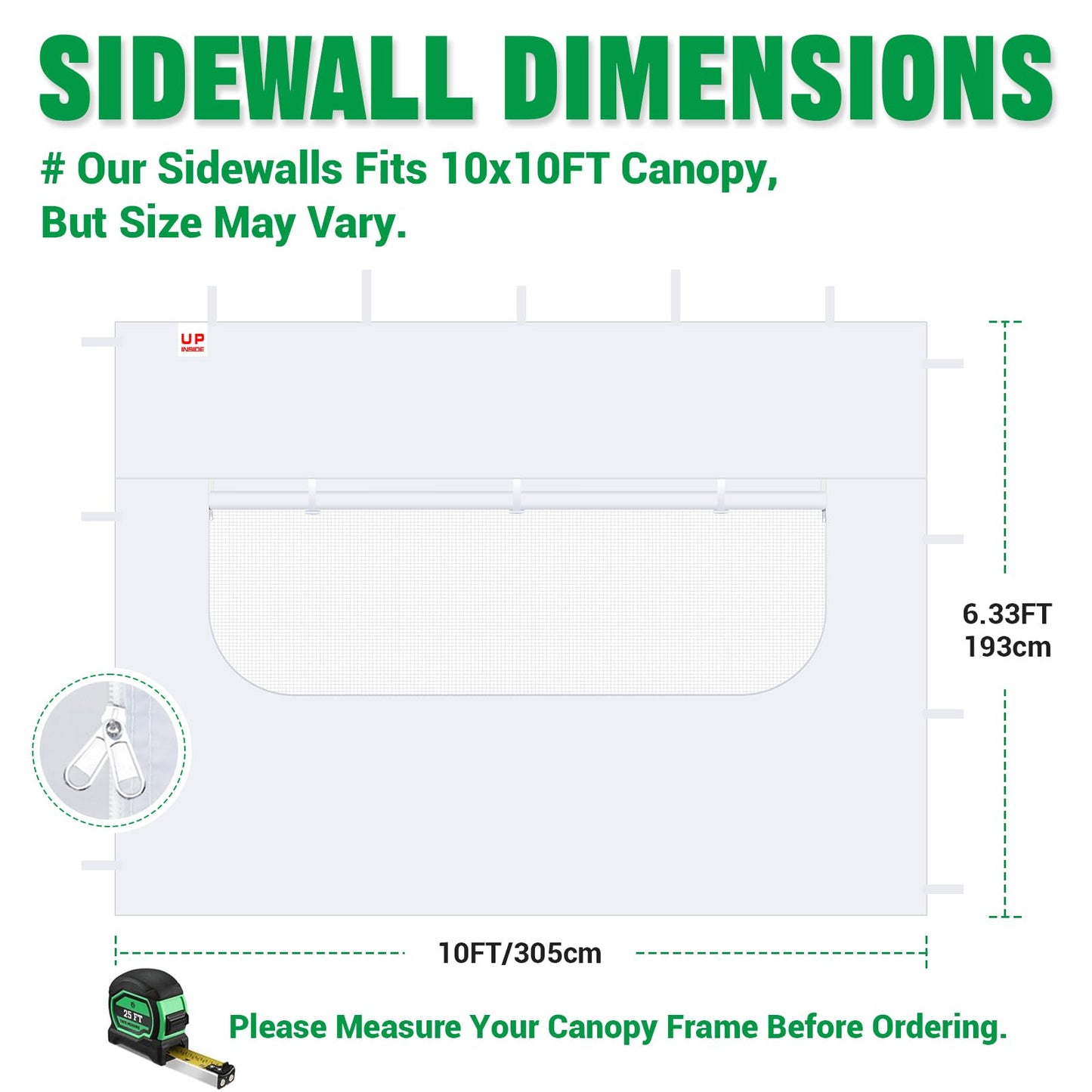 Acepic Instant Canopy SunWall for 10x10 Pop Up Canopy Frame with Mesh Window and Zipper, 99% Rainproof and UV Protection for Outdoor, Viewing the Scenery, and Ventilation (3 PCS Sidewalls Only, Black)