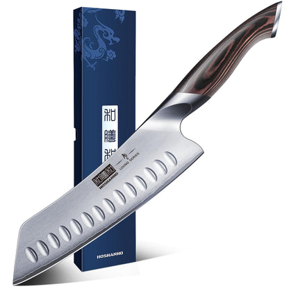 HOSHANHO 7 Inch Japanese Chef Knife, Ultra Sharp High Carbon Stainless Steel Kitchen Knife, Professional Santoku Knives with Ergonomic Pakkawood Handle