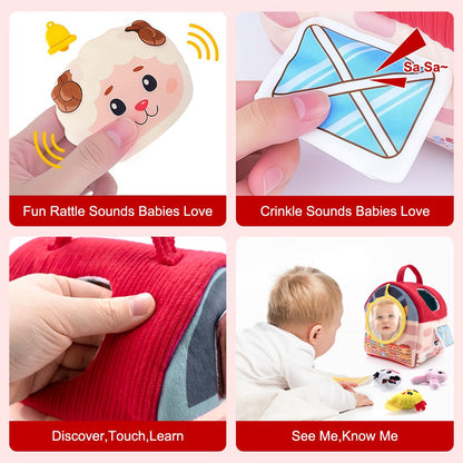 OKREVIEW Easter Baby Toys 6–12 Months, Montessori Sensory Farm Barn with Plush Animals, Rattles, Crinkle Paper & Mirror – First Birthday Gift, Easter Basket Stuffer for Babies