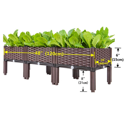 FMXYMC Elevated Planting Box, Outdoor Planter Boxes with Legs, Modern Rattan-Style Plastic Plant Stand, Garden Raised Bed for Vegetables,48"x16"x14"/120x40x36cm