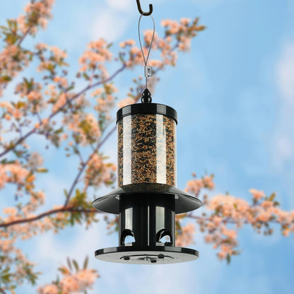 Squirrel Proof Bird Feeder - 360° Feeding Perch Tray for Outdoor Hanging Wild Bird Seeds, Dark Green.