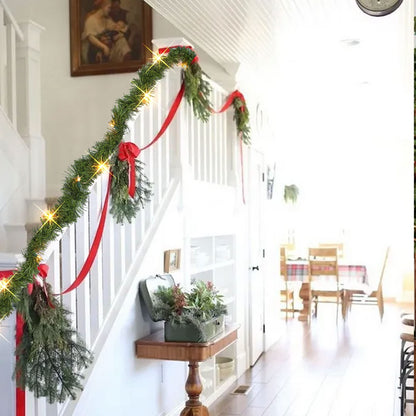 Nerosun 14.8 FT Artificial Christmas Garland, 50 Pre-Lit LED Mini String Lights Battery Operated Xmas Garland for Home Stair Railing Indoor Wedding Party Christmas Ornament Decorations (Warm White)