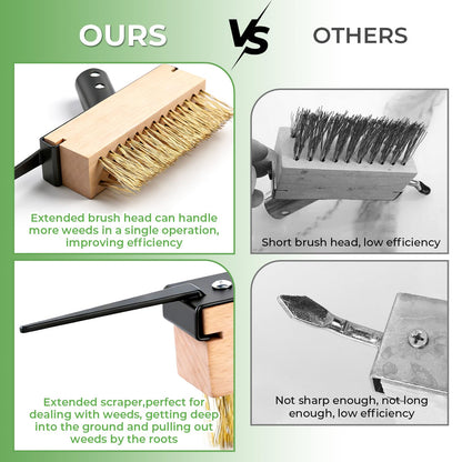 Crack Weeder Tool with 2 Brush Heads,5.1in Extended Metal Crevice Weeding Brush,Weed Moss Remover Tool for Weeding Between Concrete Pavers Decks,Weeding Puller Removal with Long Handle