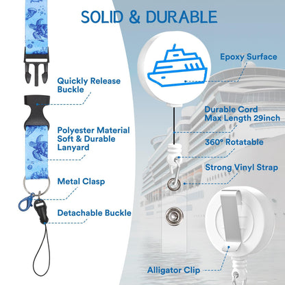 8 Pack Cruise Lanyards Set for Ship Cards, with Retractable Badge Reel Waterproof Luggage Tag Holders Id Card Holders, Sea-Themes Pattern for All Cruises Ticket Key Cards Luggage Tag