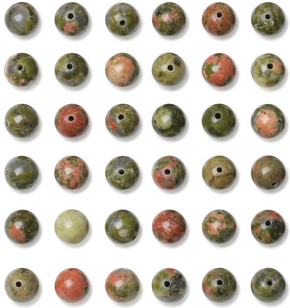 QINJIEJIE 100pcs 8mm Unakite Round Loose Beads, Brown and Pink