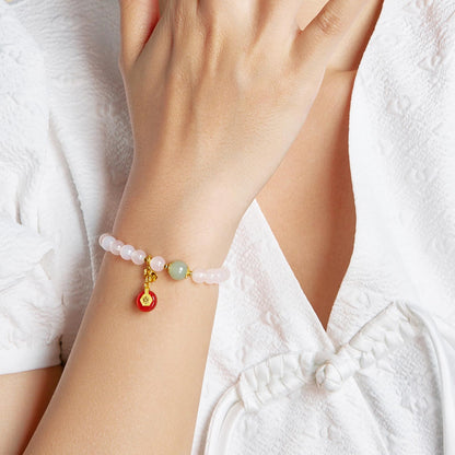 ZHOU LIU FU Bracelet for Women Green White Gemstone Red Chalcedony Stone Beaded Stretch Bracelets Lucky Accessory
