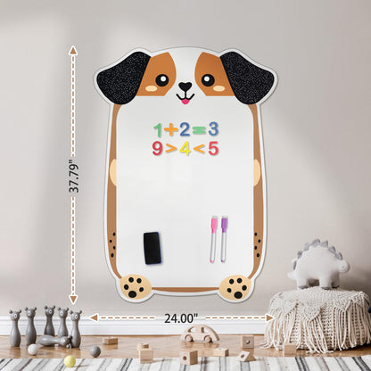 Magnetic Dry Erase Board for Wall 37" x 24", Cute Puppy Magnetic Wall Decal for Kids Playroom, Classroom, Home, School (Cartoon Animals Theme)
