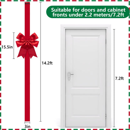Iceyyyy 14.2 Ft Extra Large Christmas Front Door Warpping Bow, Adjustable Red Christmas Doors Ribbon Bow with Buckle, Giant Christmas Door Wreath Bows for Cabinet Door Home Festival Decor