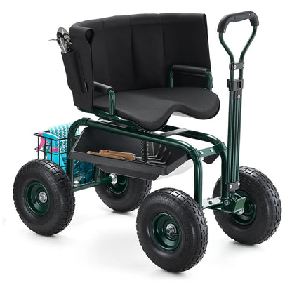 VEVOR Garden Seat with Wheels, Rolling Garden Stool with Height Adjustable & 360° Swivel Seat, 400lbs Weight Capacity, Gardening Cart Bench, Ergonomic Backrest & Tool Storage, for Yard, Patio