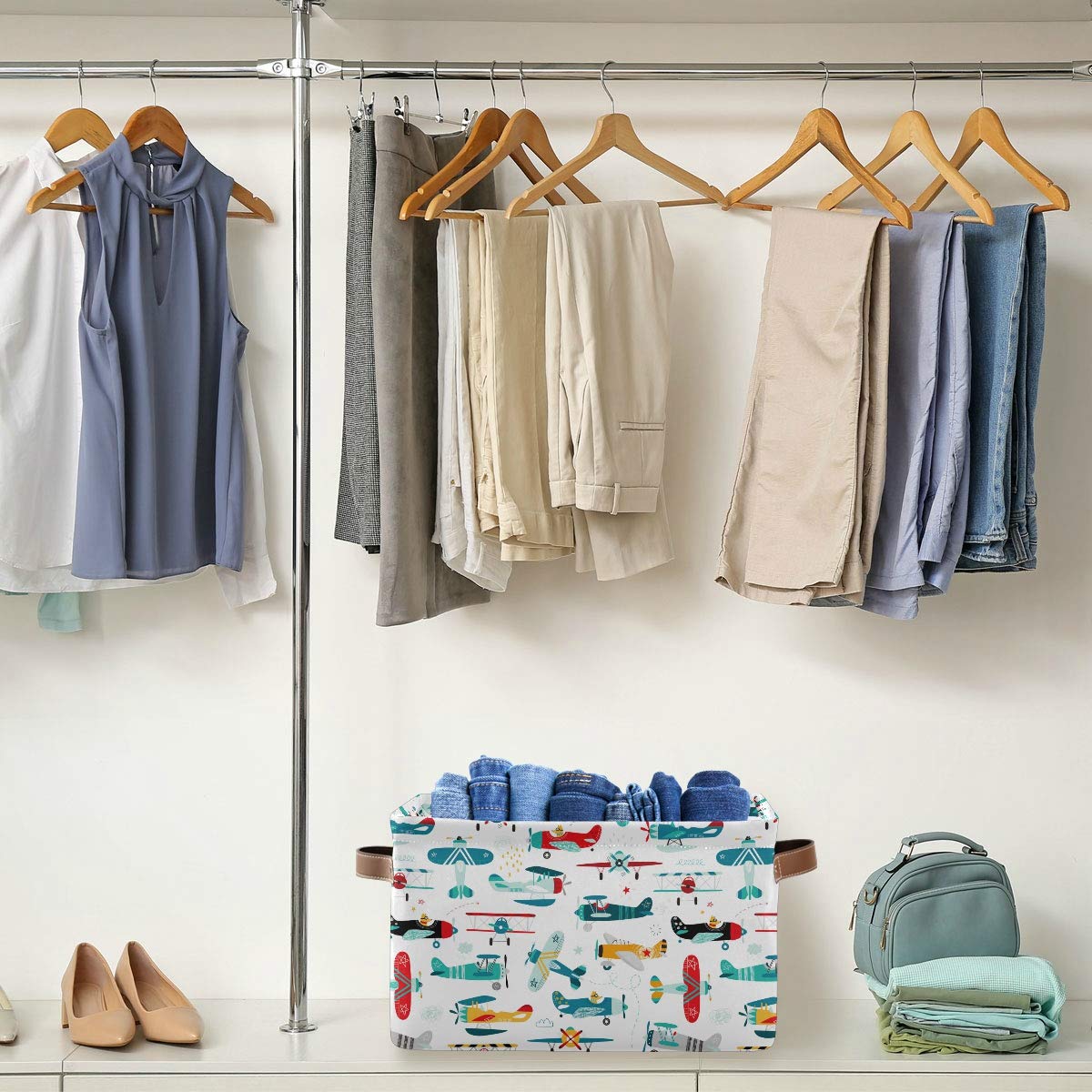 Storage Basket Cube Cartoon Airplane Helicopter Large Collapsible Toys Storage Box Bin Laundry Organizer for Closet Shelf Nursery Kids Bedroom,15x11x9.5 in,1 Pack