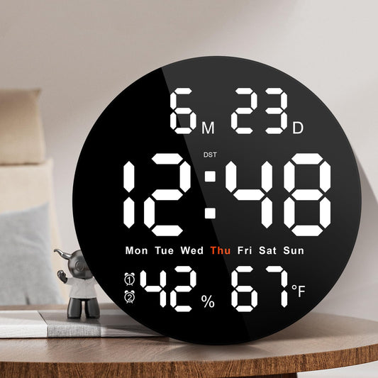 Brauthon Large Digital Wall Clock for Classroom, 10 Inch Large Display LED Electric Round Clocks for Teachers, Kids Office with Date, Temperature, Timer, Remote Control (White)