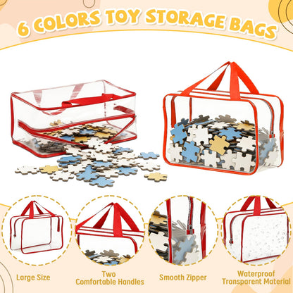 12-Pack Large Toy Storage Bags - Clear PVC Toy Storage Organizer Bags with Zipper, Waterproof Transparent Toys Organizer Bag, Reusable Large Toys Bag for Organizing Kids Travel