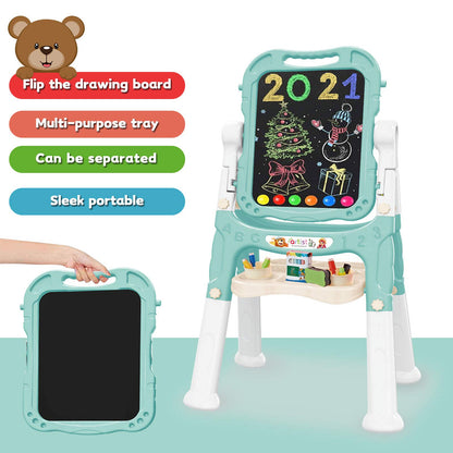 Mojitodon Easel for Kids,Rotatable Double Sided Easel for Kids Adjustable Standing Art Easel with Painting Accessories for Toddlers Boys and Girls-Green