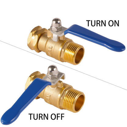 BILAL Heavy Duty Garden Hose Shut Off Valve with Long Handle, High Flow Hose Ball Valve 3/4" GHT Brass Water Valve Shutoff Tool with Rubber Washers, Garden Hose Connector Adapter Fittings (2 Pack)