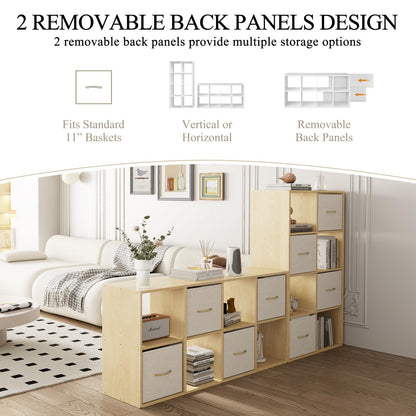 8 Cube Storage Organizer - Solid Wood Bookshelf with 4 Storage Bins, Cube Shelf with 2 Removable Back Panels, Vertical or Horizontal Bookcase, Open Book Shelf for Bedroom, Living Room, Office