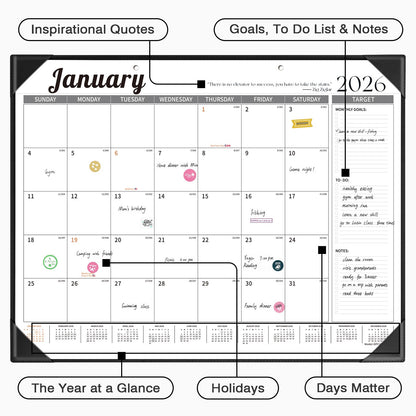 Ospelelf Large Desk Calendar 2026-2027 with PU Leather Pad, 18 Months Planner Pad from January 2026 - June 2027, 22" x 17" Wall Calendar with Protective Cover for Home or Office, Black