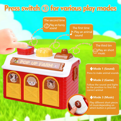 Interactive Pop up Farm Animal Toys with Music & Light & Piano, Montessori Cause and Effect Toys for 1 Year Old Boy, Toddler Early Learning Toys, Birthday Gifts for Baby Infant Toy 12-18 Months