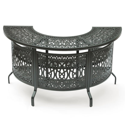 VIVIJASON 75" Large Outdoor Half Moon Bar Table, Heavy-Duty Cast Aluminum Patio Bar Unit with 2-Tier Storage Shelves, All-Weather Garden & Poolside Entertainment Station, Dark Bronze