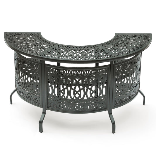 VIVIJASON 75" Large Outdoor Half Moon Bar Table, Heavy-Duty Cast Aluminum Patio Bar Unit with 2-Tier Storage Shelves, All-Weather Garden & Poolside Entertainment Station, Dark Bronze
