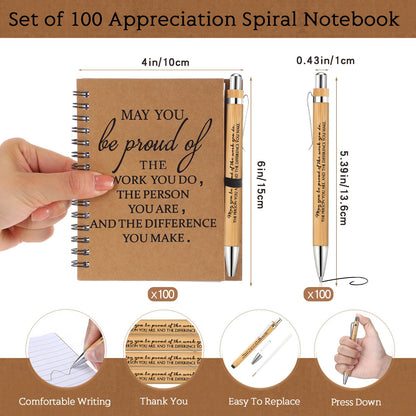 Honoson 100 Sets Employee Appreciation Gifts Appreciation Notebooks with Ballpoint Pens Mini Spiral Inspiration Journals Bulk Thank You Gifts for Group Coworker Staff Teachers Volunteers
