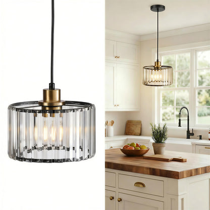 TALOYA Pendant Lights Kitchen Island Black and Gold, Crystal Pendant Light Modern for Dining Room, Height Adjustable Chandelier Hanging Island Light Fixtures for Kitchen Hallway(Bulb Not Included)