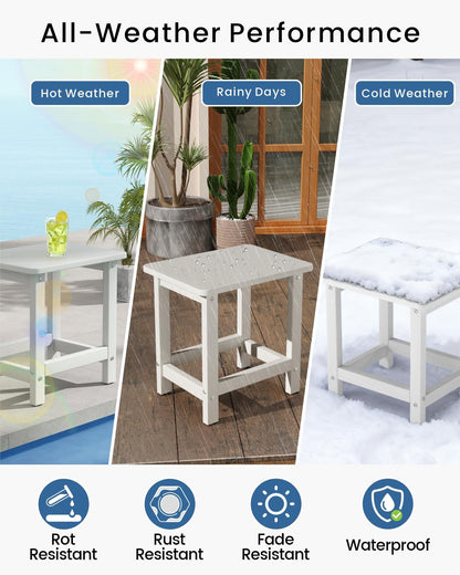 BIVODA Weatherproof Outdoor Side Table, HDPE Small Outdoor Table for Adirondack, 16.6-Inch Patio Square End Tables for Garden, Backyard, Porch, Deck, Balcony, Poolside (White)
