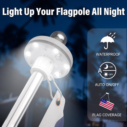 ZMTECH 5 FT Flag Pole for Outside House with Solar Light, Tangle Free Stainless Steel Flag Pole Kit, 180° Adjustable Flag Pole Holder & Flag Holder Bracket, White (No Flag)