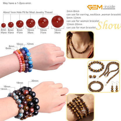 GEM-Inside Natural 18mm Large Tiger Eye Gemstone Loose Beads Round Crystal Energy Stone Power for Jewelry Making 15''