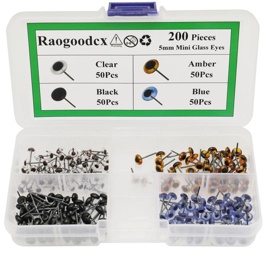 200pcs Mini Glass Black/Blue/Amber/Clear Eyes Kits for Teddy Puppets Dolls Wool Felting Crafts
