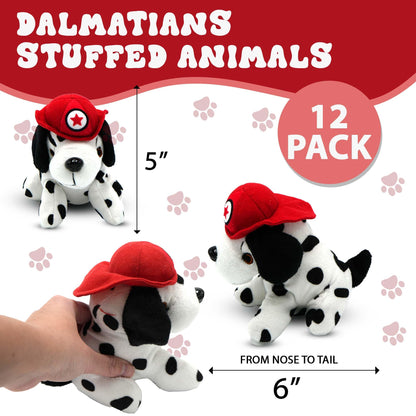 4E's Novelty 12 Pack Dalmatians Stuffed Animals - Soft Stuffed Dalmatian Dog Plush, 6” Small Dalmatian Puppy Plush with Fire Hat, Dalmatian Dog Toy for Kids, Birthday Party Favors